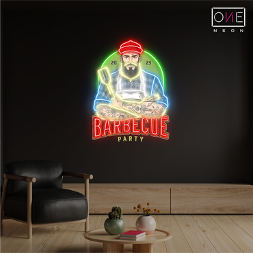Panneau néon à LED avec illustration de fête de barbecue