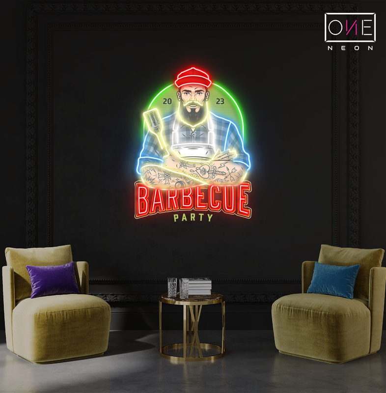 Panneau néon à LED avec illustration de fête de barbecue