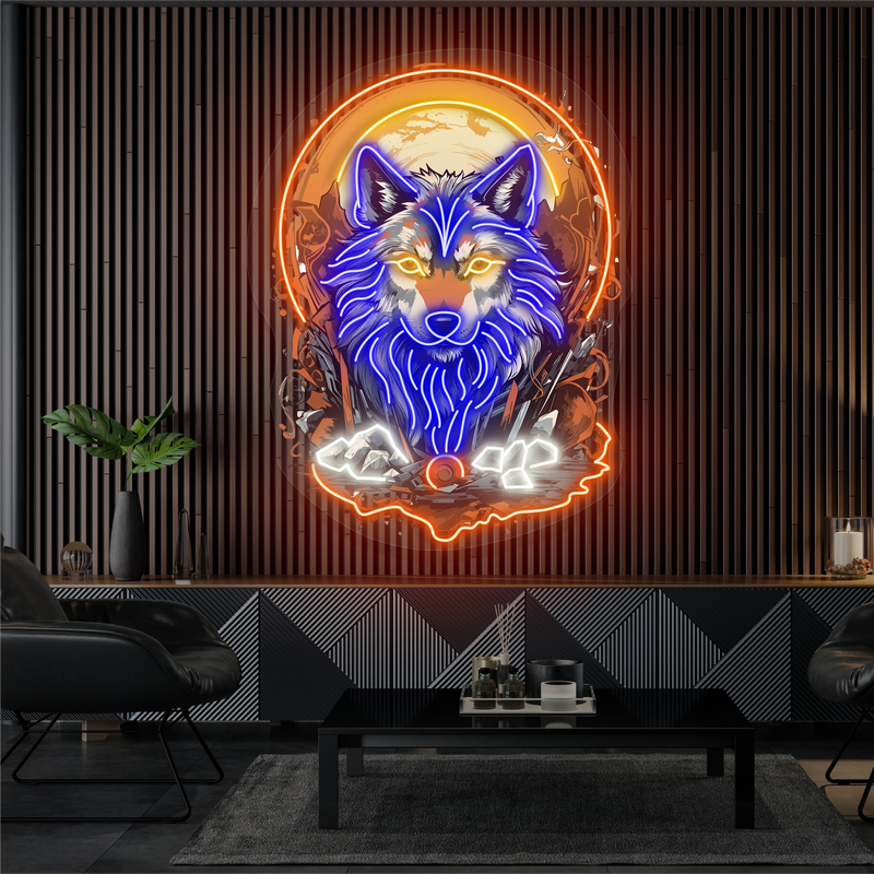 Panneau néon à LED Mystic Moon Wolf