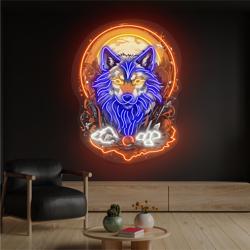 Panneau néon à LED Mystic Moon Wolf