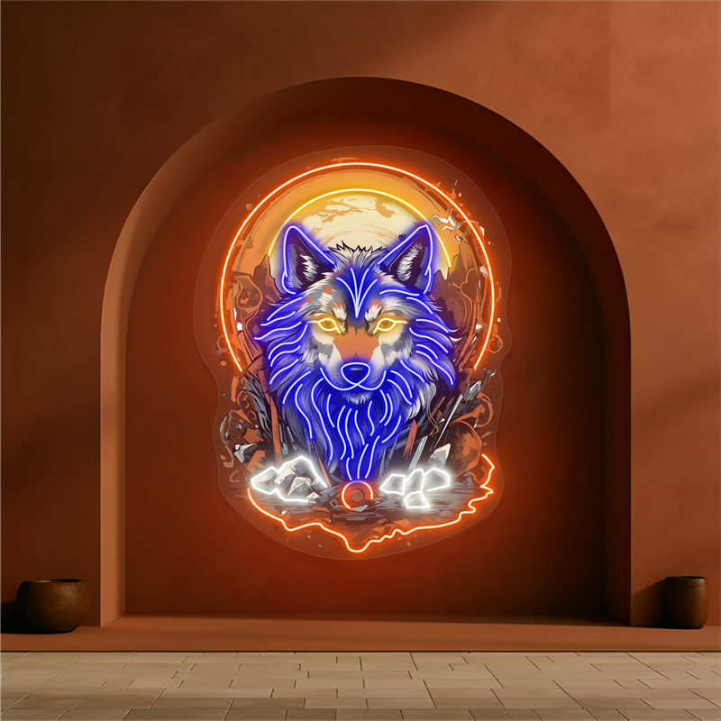 Panneau néon à LED Mystic Moon Wolf