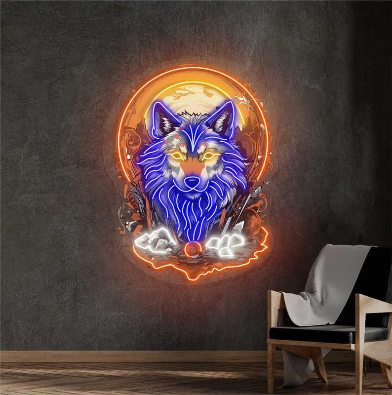 Panneau néon à LED Mystic Moon Wolf