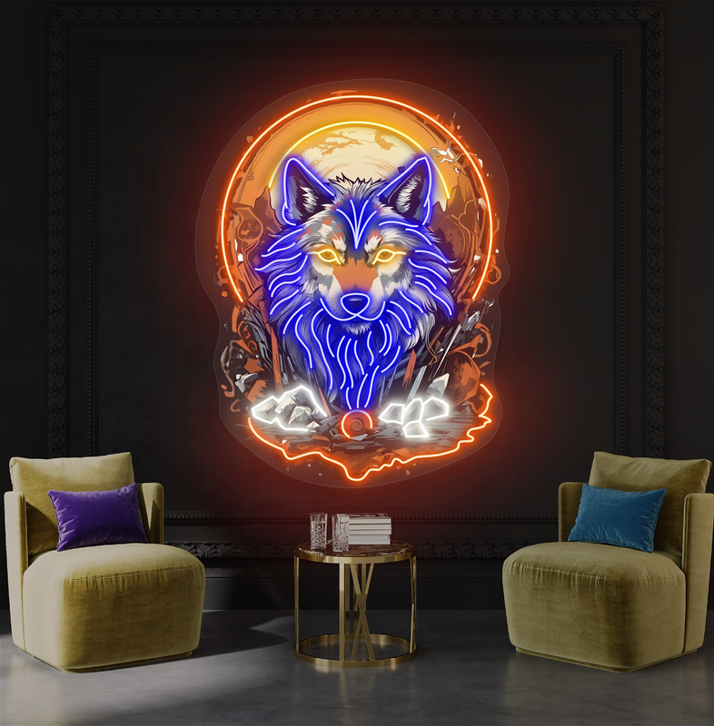 Panneau néon à LED Mystic Moon Wolf