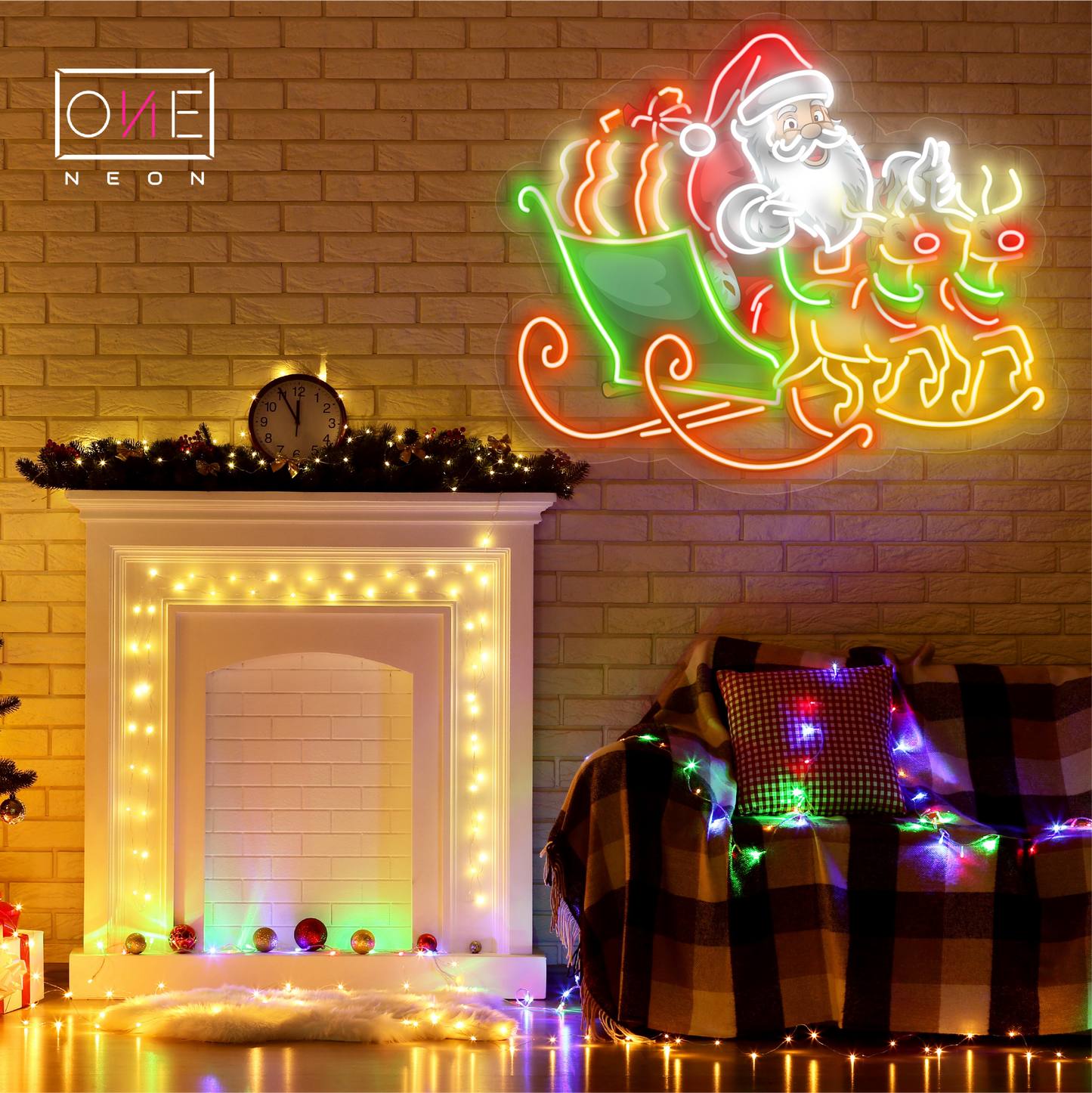 Panneau néon à LED avec illustration du voyage de la veille de Noël