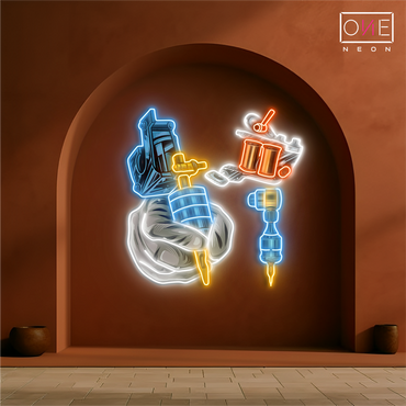 Enseigne au néon à LED avec illustration d'outils de tatouage
