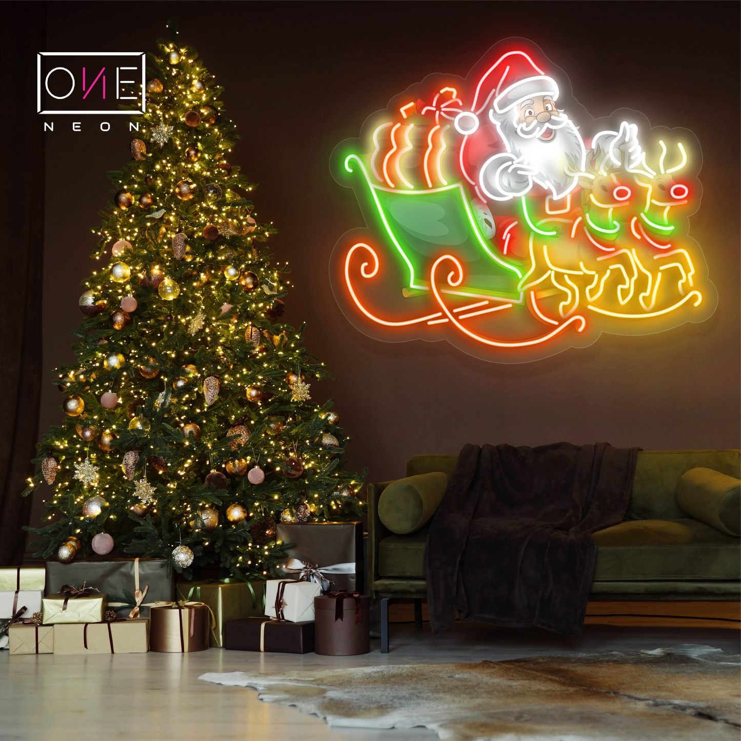 Panneau néon à LED avec illustration du voyage de la veille de Noël