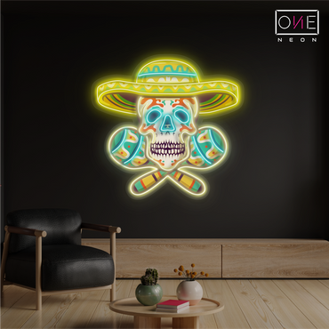 Panneau néon à LED représentant une œuvre d'art mexicaine Calavera