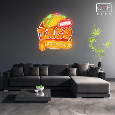 Panneau néon à LED avec illustration de nourriture mexicaine Super Taco