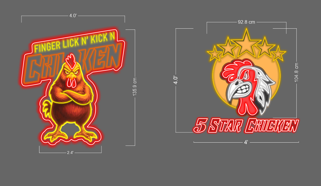 Finger Lick N kick N Chiken+ 5 stars chicken+ Open signs ( 4 signs) | LED Neon Sign