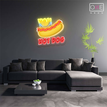 Enseigne au néon à LED avec illustration de hot-dog