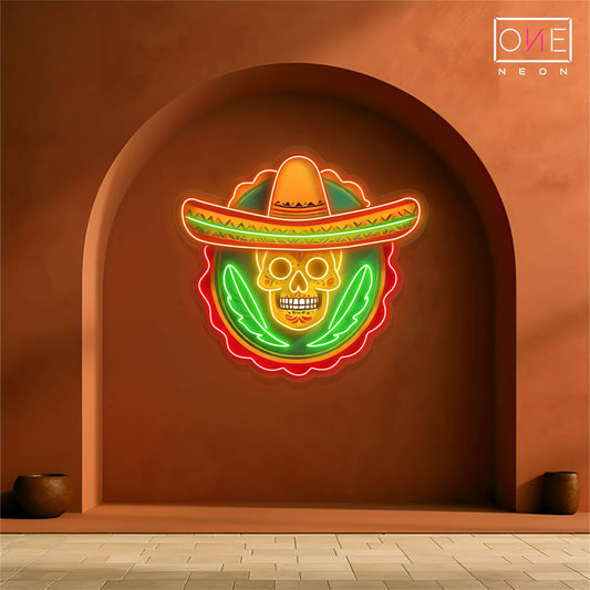 Panneau néon à LED avec illustration de crâne de Calavera