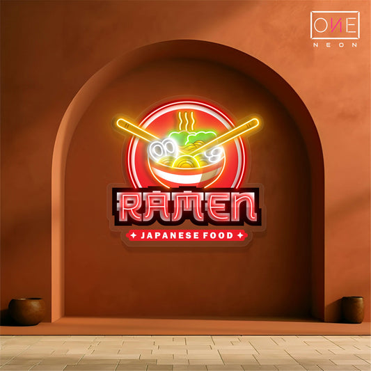 Panneau néon LED représentant une œuvre d'art culinaire japonaise Ramen