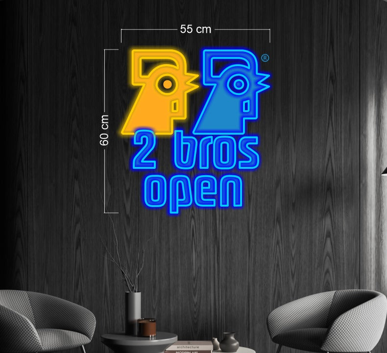 2 BROS OPEN | LED Neon Sign