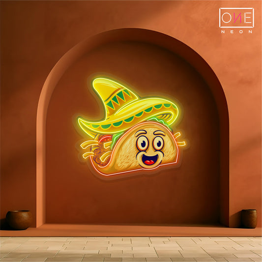 Panneau néon à LED représentant de délicieux tacos mignons