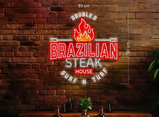 DOUBLE D BRAZILIAN CHARCOAL BBQ & STEAK HOUSE (2 CHARCOAL & 1 STEAK)) | LED Neon Sign