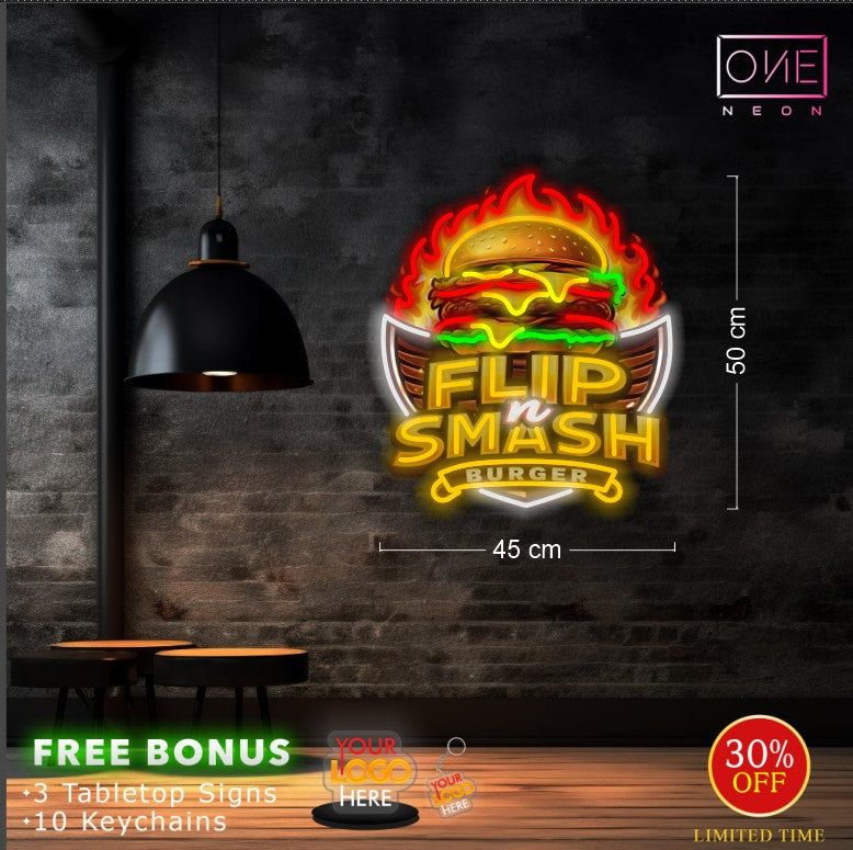 sugarcane juice & flip n smash burger | LED Neon Sign