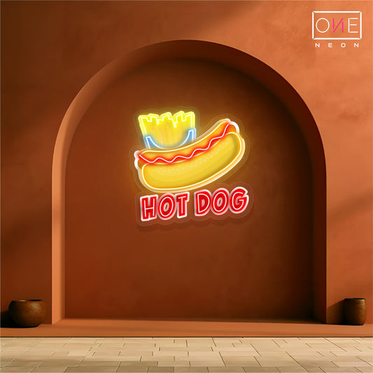 Enseigne au néon à LED avec illustration de hot-dog
