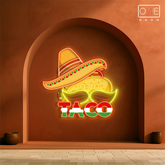 Panneau néon à LED avec illustration de tacos Mexican Hat