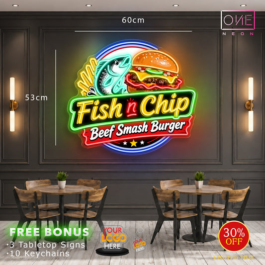Fish n chip Beef smash burger | LED Neon Sign