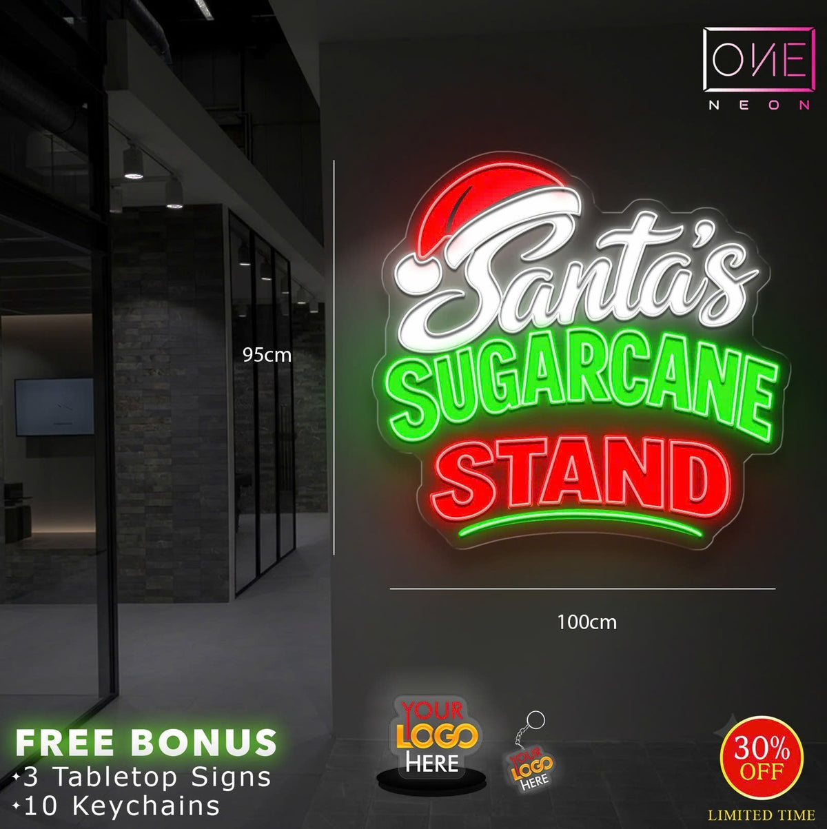 Santa's sugarcane stand+ Menu board ( 4 signs) | LED Neon Sign
