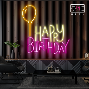Balloon Happy Birthday Led Neon Sign