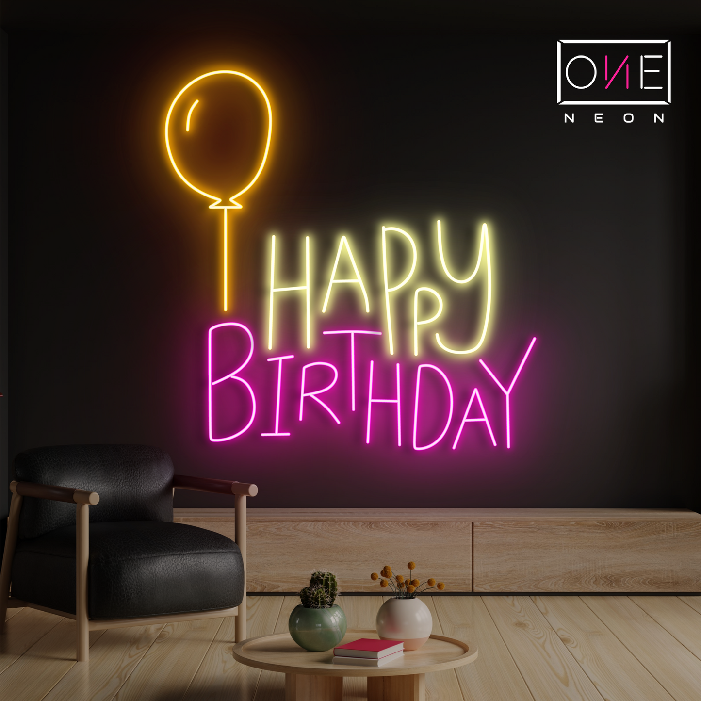 Balloon Happy Birthday Led Neon Sign
