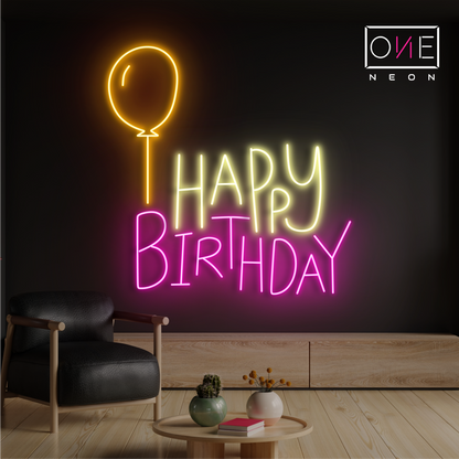 Balloon Happy Birthday Led Neon Sign