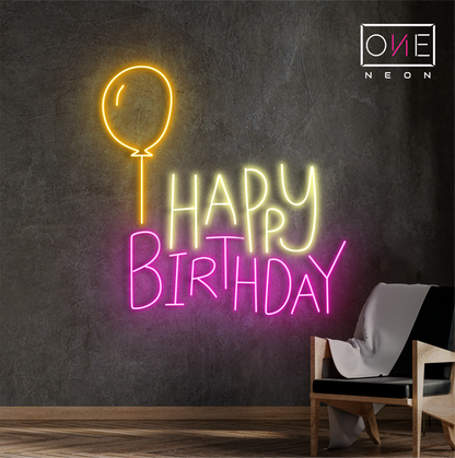 Balloon Happy Birthday Led Neon Sign