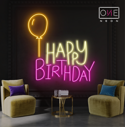 Balloon Happy Birthday Led Neon Sign
