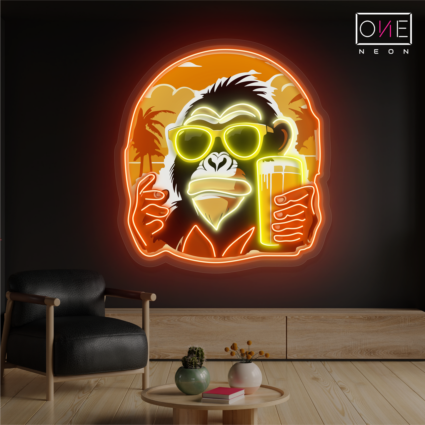 Enseigne au néon à LED avec illustration de singe cool