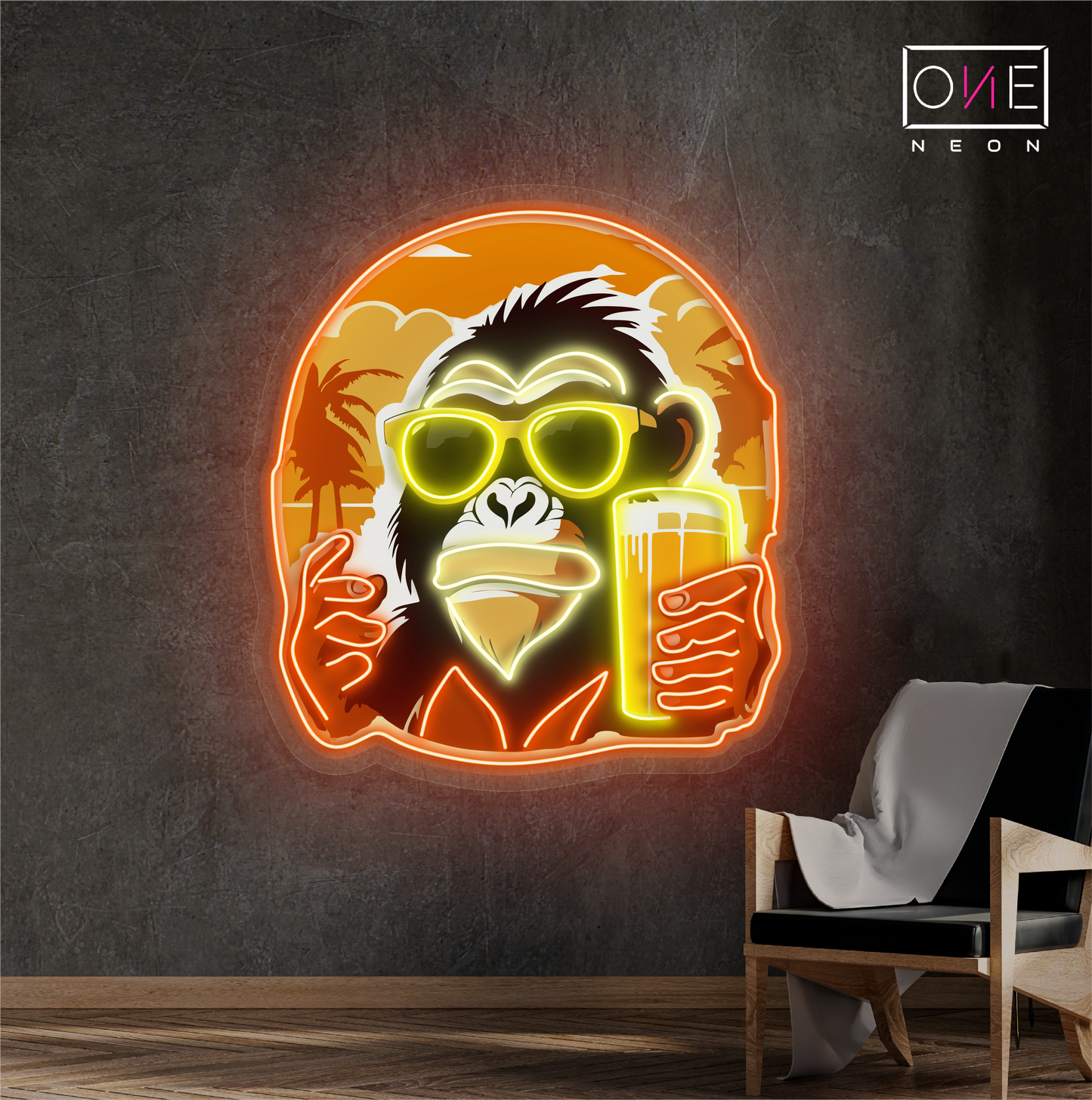 Enseigne au néon à LED avec illustration de singe cool