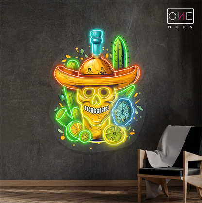 Mexican Skull Tequila Artwork Led Neon Sign