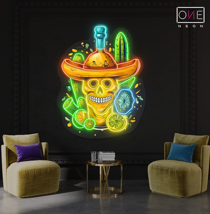 Mexican Skull Tequila Artwork Led Neon Sign