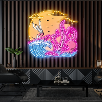 Skeleton Surf Showdown Artwork Led Neon Sign