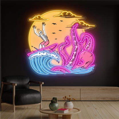 Skeleton Surf Showdown Artwork Led Neon Sign