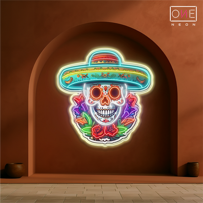 Flower Calavera Skull Artwork Led Neon Sign