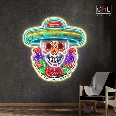 Flower Calavera Skull Artwork Led Neon Sign