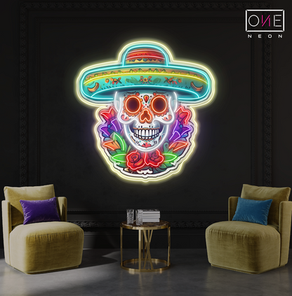 Flower Calavera Skull Artwork Led Neon Sign