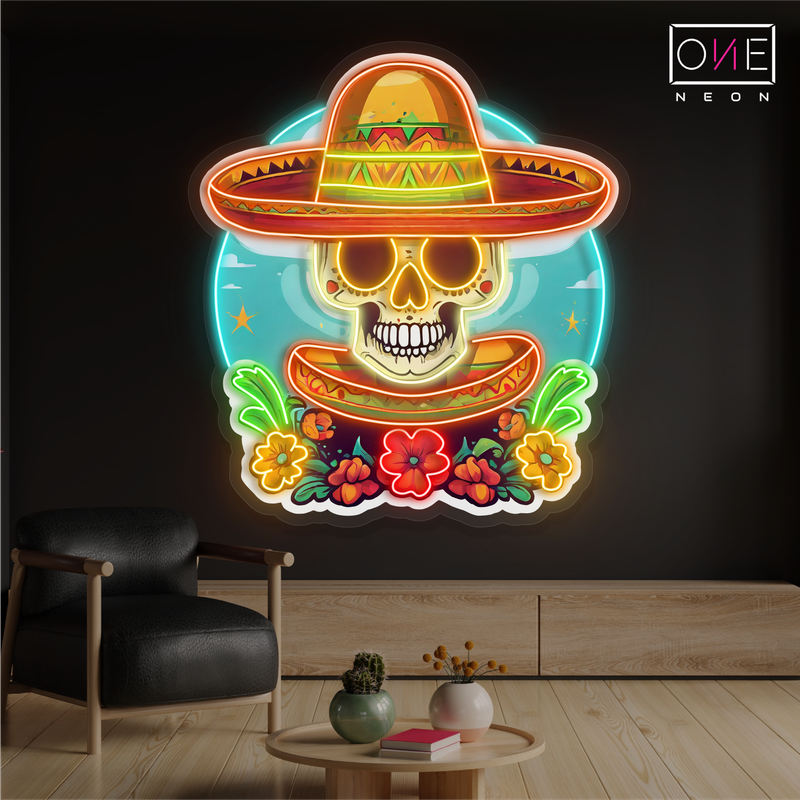 Sombrero Skull Artwork Led Neon Sign