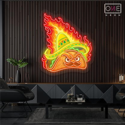 Panneau néon à LED avec illustration de tacos épicés