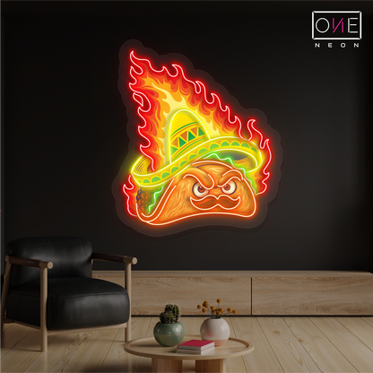 Panneau néon à LED avec illustration de tacos épicés