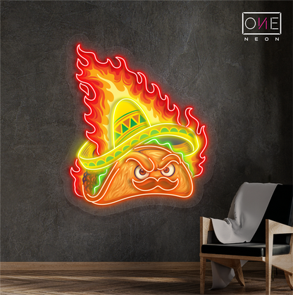 Panneau néon à LED avec illustration de tacos épicés