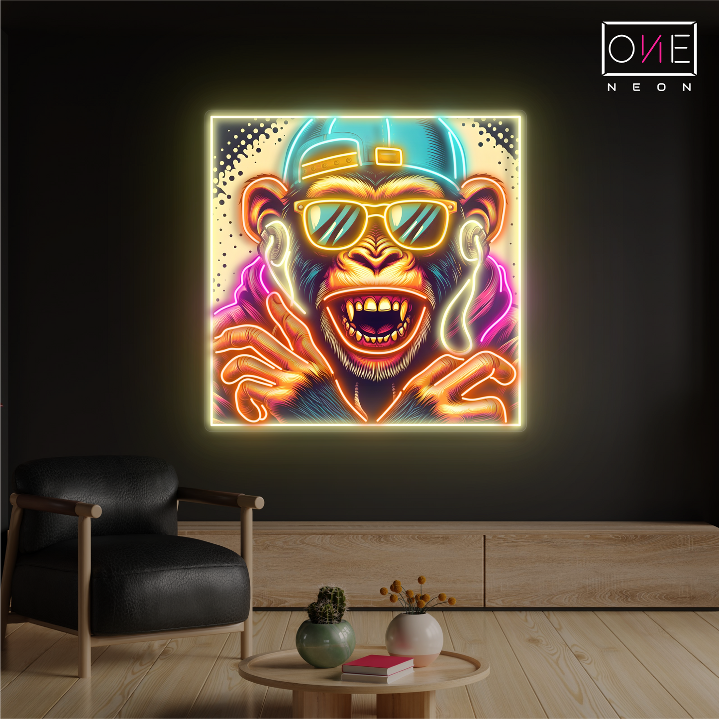 Enseigne au néon à LED avec illustration de singe hip-hop