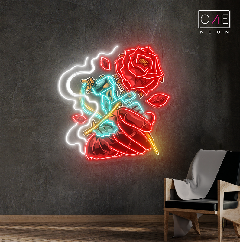 Enseigne au néon LED Tattoo Rose Artwork 