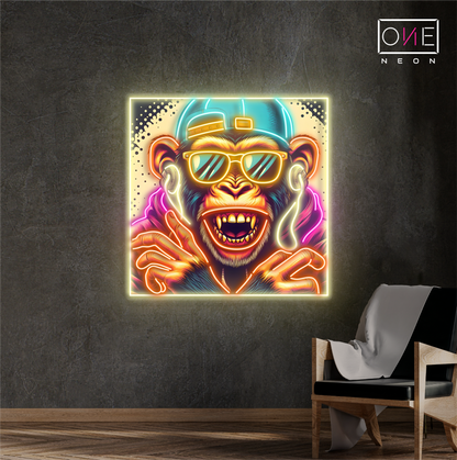 Enseigne au néon à LED avec illustration de singe hip-hop