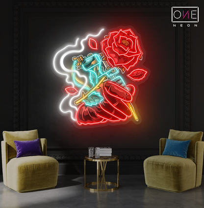 Enseigne au néon LED Tattoo Rose Artwork 