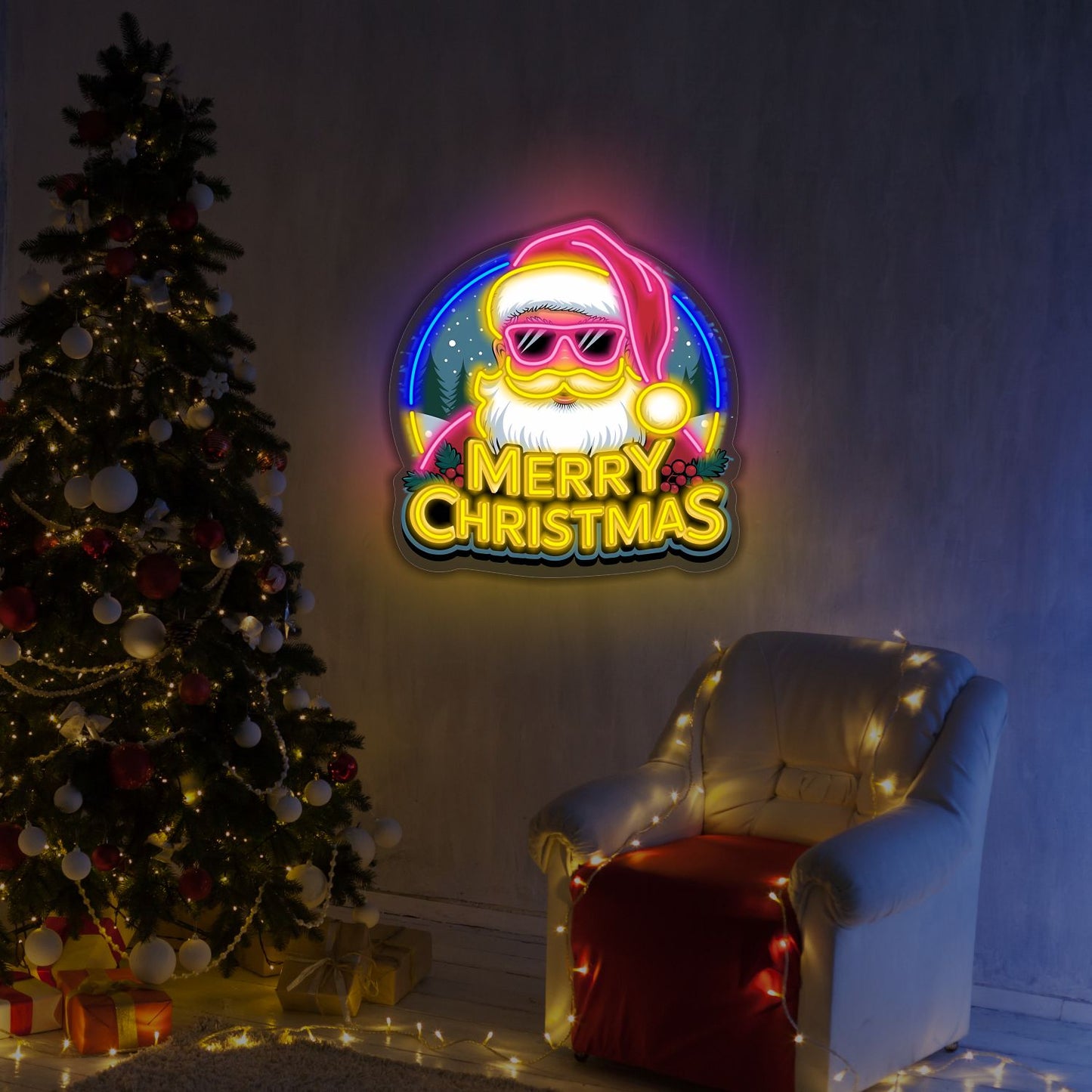 Cool Santa Merry Christmas LED Neon Sign
