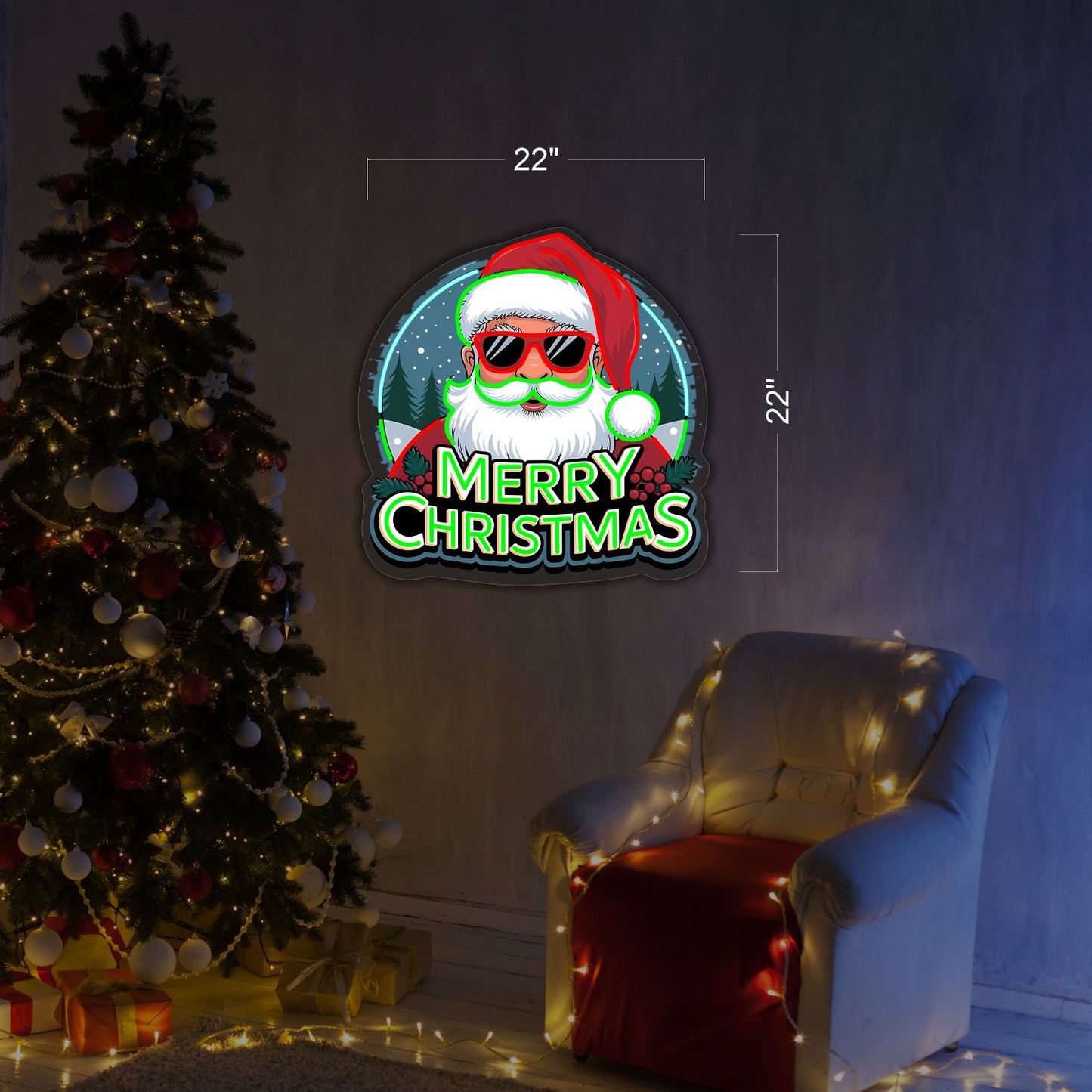 Cool Santa Merry Christmas LED Neon Sign