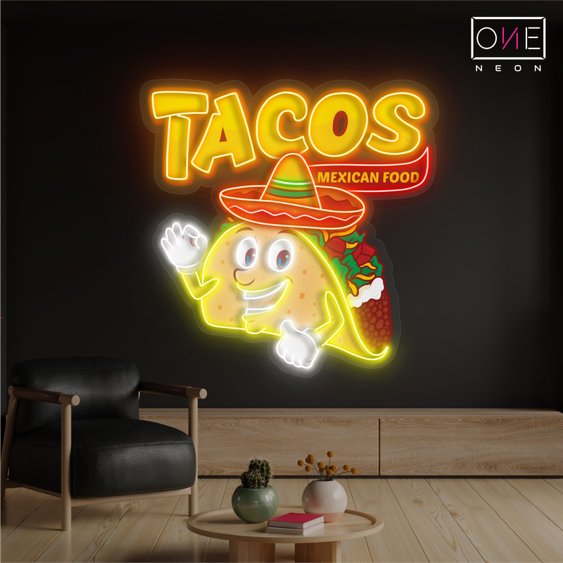 Panneau néon à LED représentant une œuvre d'art culinaire mexicaine Tacos