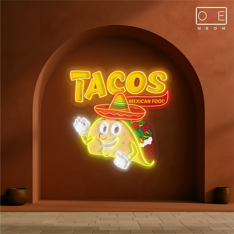 Panneau néon à LED représentant une œuvre d'art culinaire mexicaine Tacos